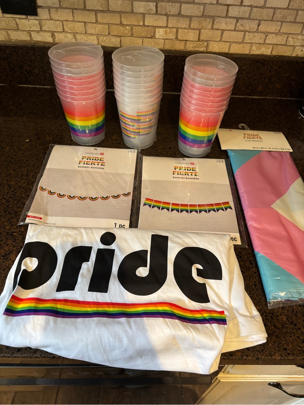 Celebrate It Rainbow Pride Party Kit with White Tee and Multicolor Cups